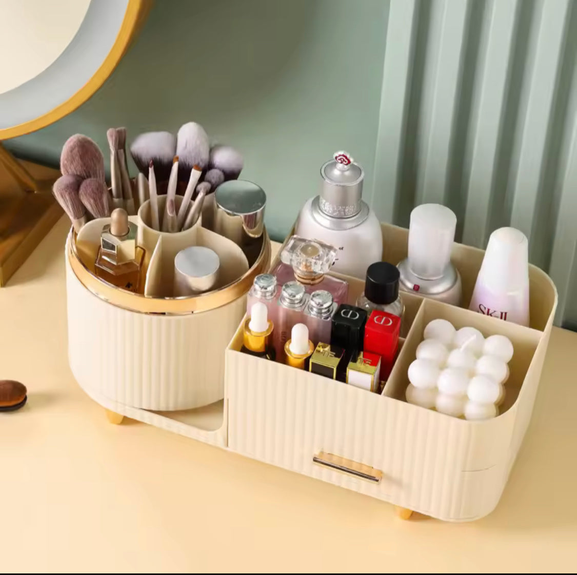 360° Rotating Cosmetic Storage Box, Makeup Organizer Box, Makeup Brushes Organizer, Cosmetic Organizer Box With Drawer and Compartments 360° Rotating Cosmetic Storage Box, Makeup Organizer Box, Makeup Brushes Organizer, Cosmetic Organizer Box With Drawer and Compartments
